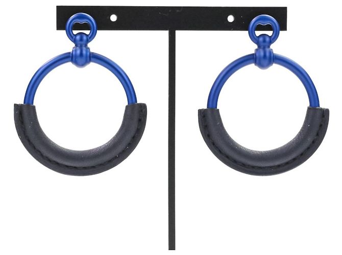 Orecchini Hermès Loop Grand PM in alluminio blu navy Nero 