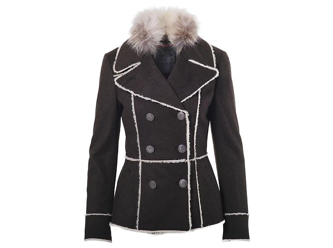 Prada Vintage Wool Jacket with Fur Collar Grey
