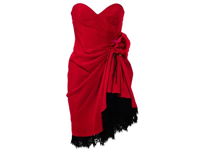 Moschino Couture Strapless Rosette Kleid – 90er Rot
