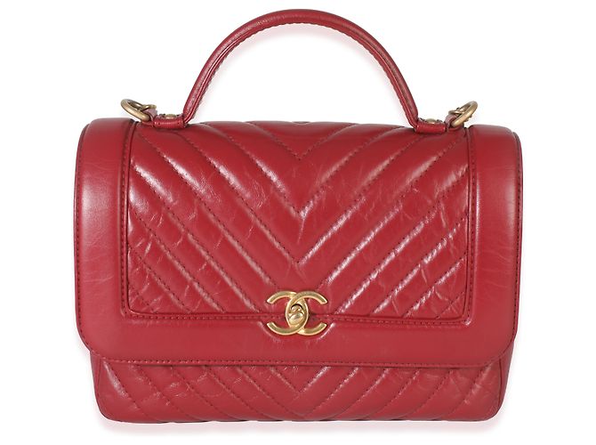 Timeless Bolsa de mão com aba em couro de bezerro vermelho Chanel