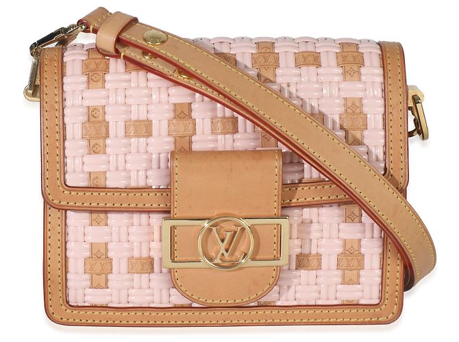 Louis Vuitton Pink Brown Couro Trançado Dauphine PM Rosa Multicor Bege