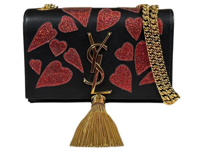 Borsa a Spalla in Pelle Saint Laurent Nero Rosso