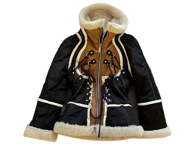 DSQUARED2 ICON Lederjacke mit Fell Braun Schwarz Beige Kamel