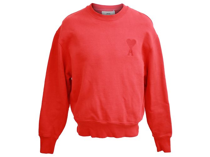 AMI PARIS Logo-Appliquéd Jersey Sweatshirt in Red Cotton