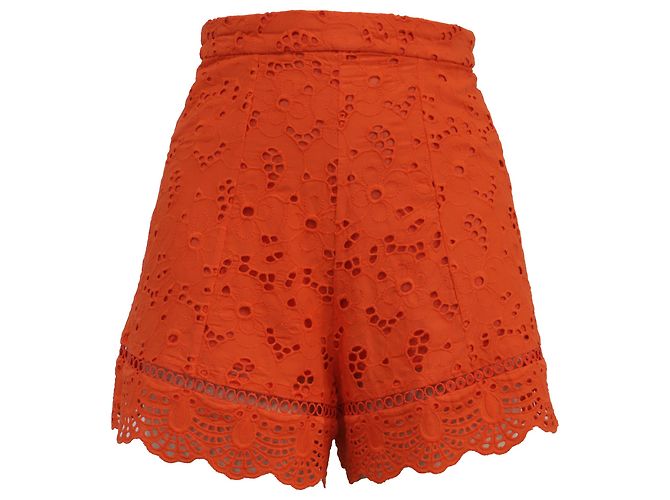 Shorts a vita alta in cotone arancione con occhielli Zimmermann