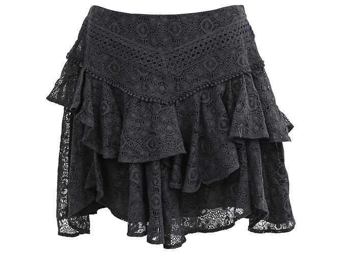 Falda mini de encaje en capas Iro Tale en algodón negro