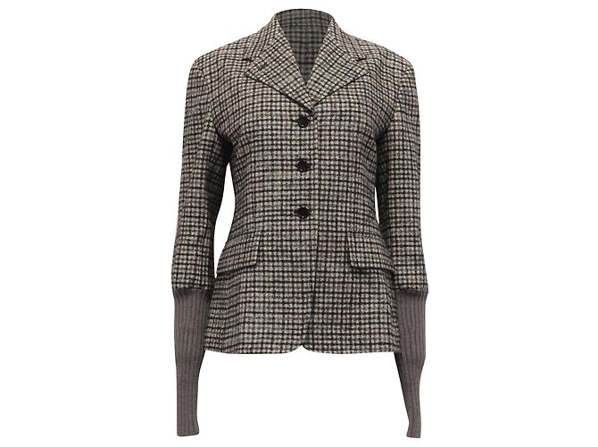 Chloé Plaid Single-Breasted Blazer with Pockets in Grey Wool