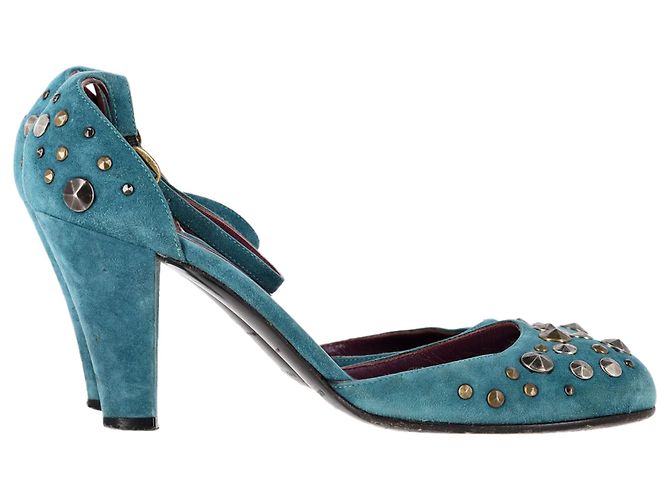 Marc Jacobs Studded Ankle Strap Pumps in Turquoise Suede
