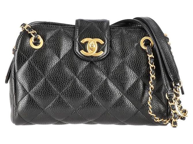 Sac de bowling en cuir de veau grainé Chanel Noir