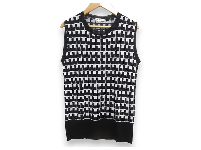 Autre Marque BLAMINK Suéter sin mangas de jacquard geométrico de seda Negro Blanco