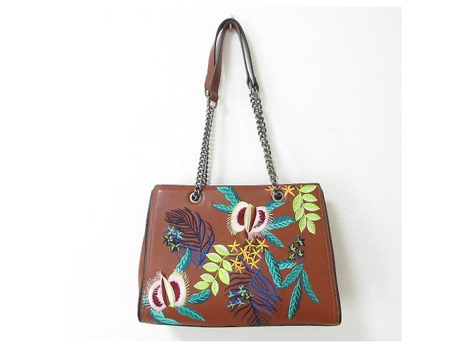 Autre Marque Bolsa 2 em 1 em couro bordado Essentiel Antwerp Marrom