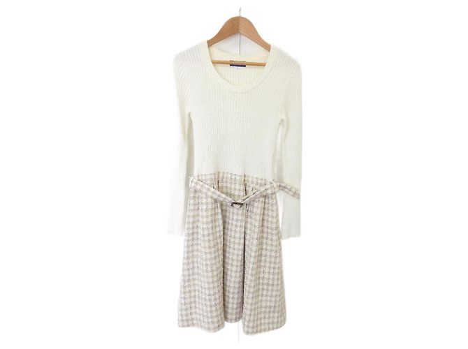 Autre Marque Tweed-Docking-Strickkleid von BLUE LABEL CRESTBRIDGE Weiß Beige