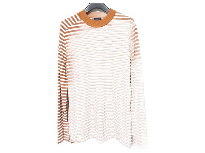 Autre Marque JOSEPH Camiseta de malha canelada com borda Marrom Branco Laranja
