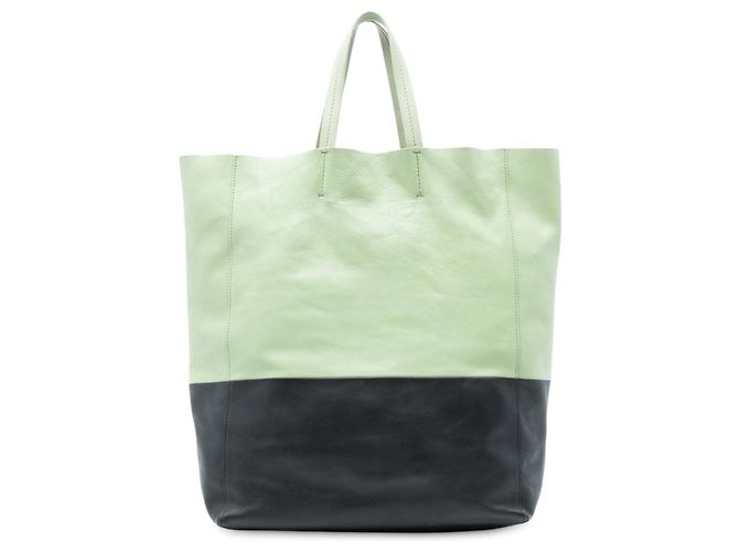 Cabas Céline Borsa tote verticale bicolore in pelle verde Celine D'oro
