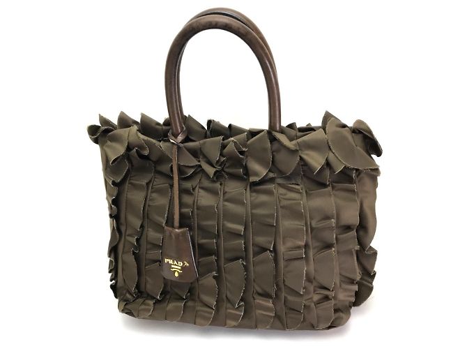 Bolsa Tote com Babados Prada BN1728 Marrom