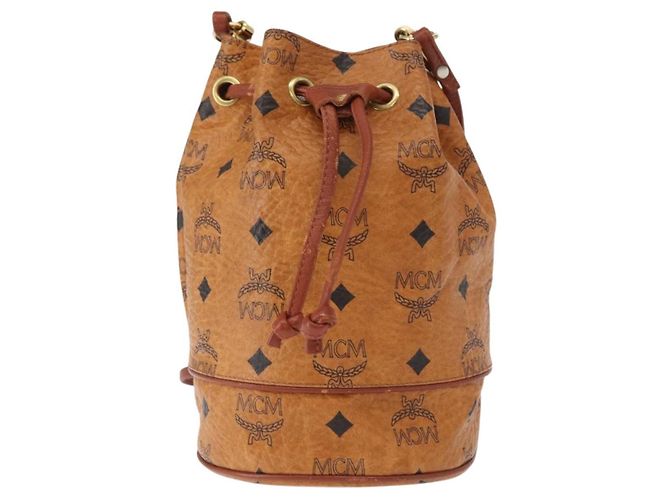 Bolso de hombro MCM Visetos de lona y cuero Castaño