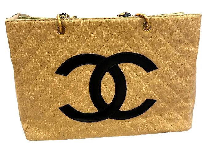 Chanel Cambon Canvas Tote Black Camel