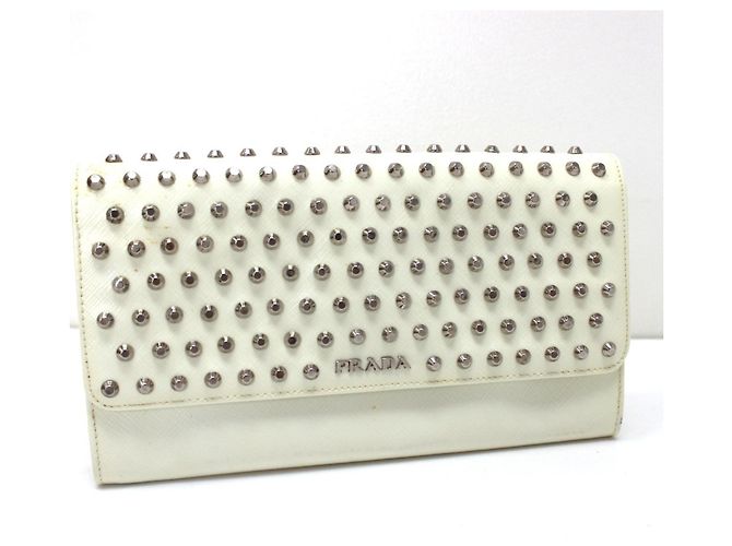 Prada Long Bi-Fold Leather Wallet in White