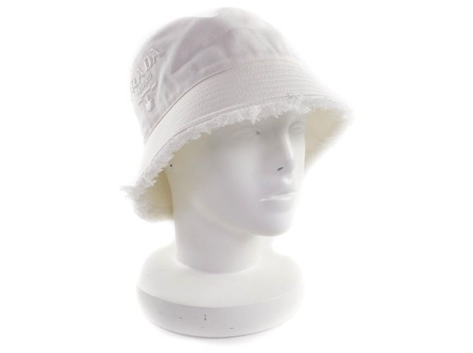 Cappello bucket in cotone ricamato con logo Prada Bianco