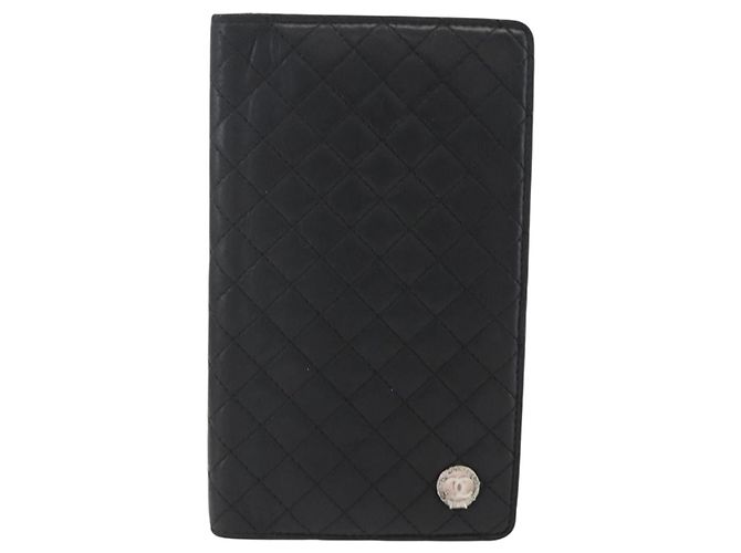 Chanel Vintage CC Bifold Wallet Leather Long Black