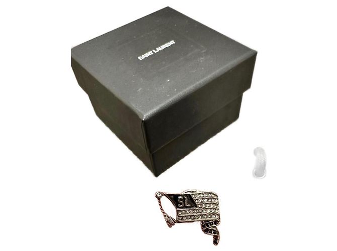 Saint Laurent Strass Brosche Schwarz Stahl