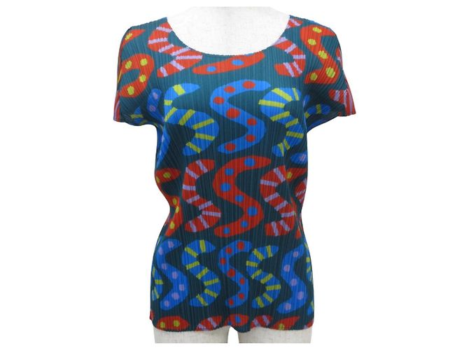 Issey Miyake PLEATS PLEASE S SNAKE Top Blau Mehrfarben