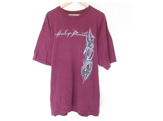 Autre Marque Camiseta de algodão com estampa do logo da Harley Davidson Marrom Bordeaux