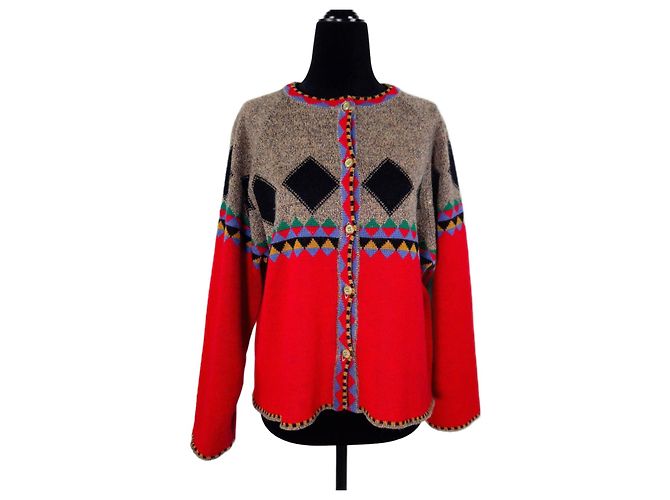 Kenzo Jungle Vintage Pullover der 1980er Jahre Rot Mehrfarben
