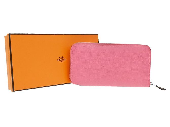 Cartera con cremallera Azap de seda Epsom larga de Hermès Rosa