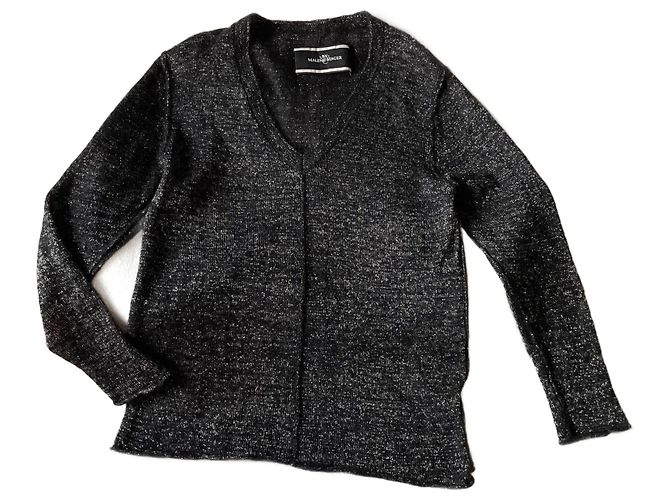 By Malene Birger Schwarzer Wollpullover mit Silberfäden 