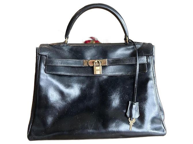 Sac à main Hermès Kelly 32 en cuir box noir