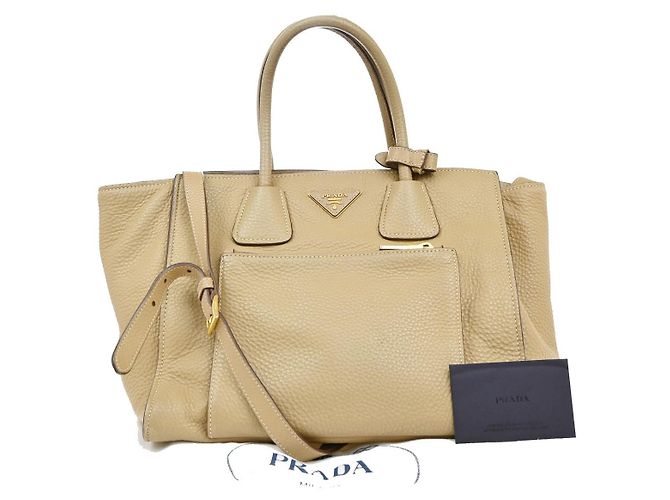Prada Front Pocket Wing Convertible Tote Vitello Daino Beige