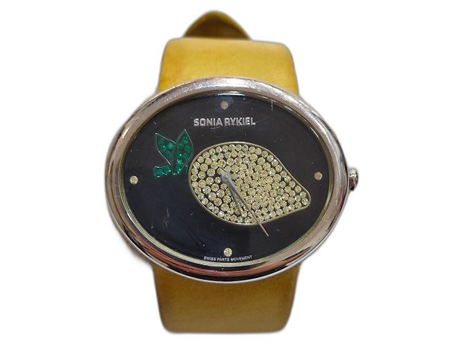 Orologio Ovale Sonia Rykiel con Quadrante Nero e Strass Verde