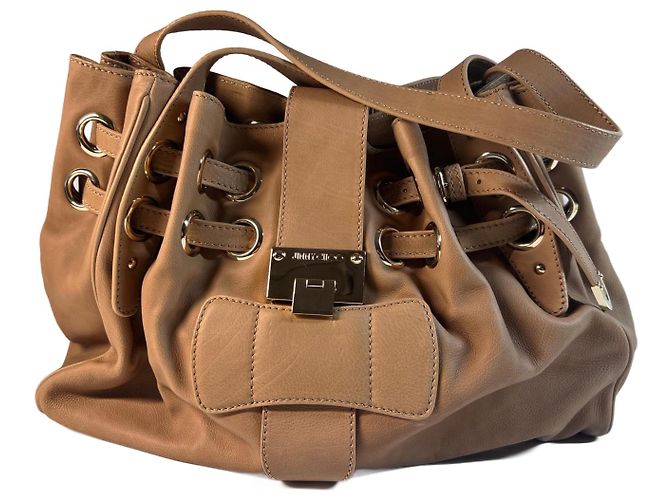 Bolsa de mão de couro bege Jimmy Choo