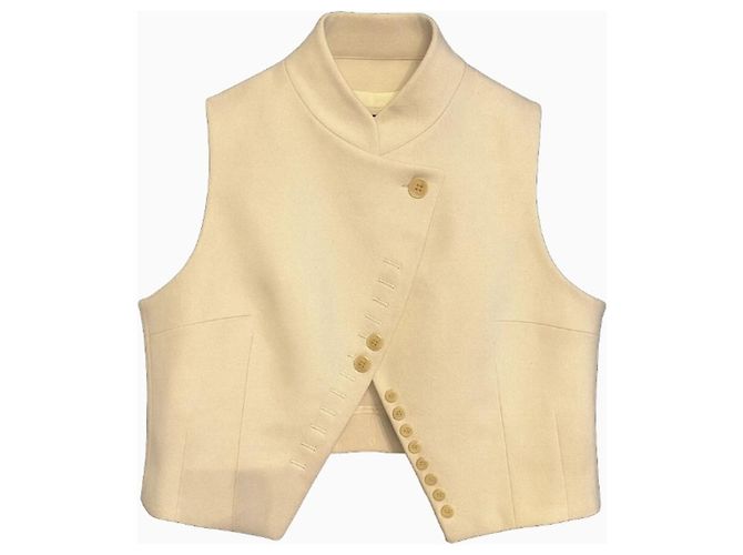 Vintage Gilet Pauw incrociato avorio in lana Beige