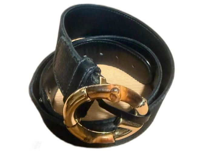 Cinto Gucci de tecido preto com fivela de bambu