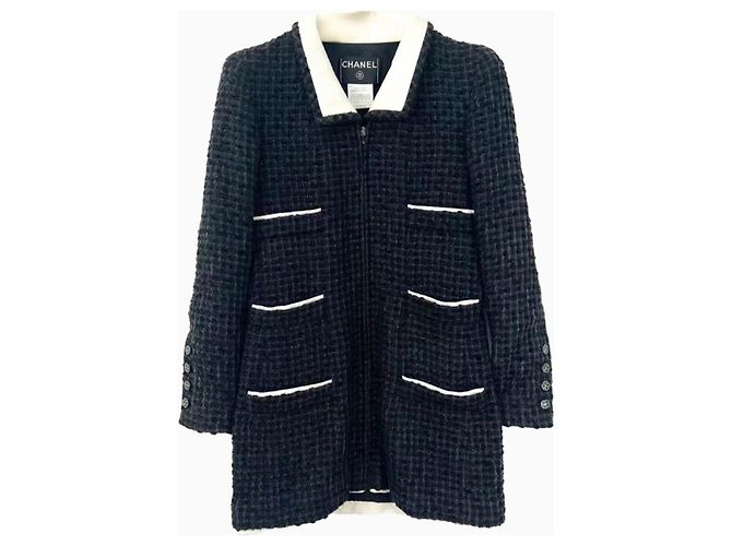 Chanel Contrast Tweed Coat SS2002 Black