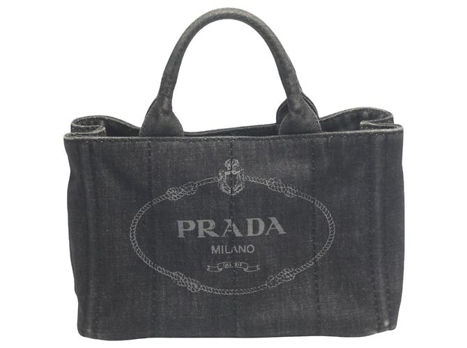 Bolsa tote de denim Canapa 2 em 1 da Prada Preto