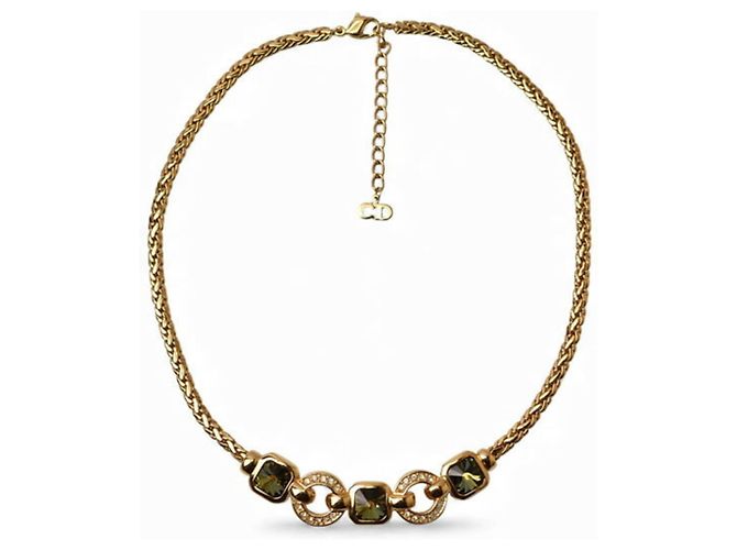 Collana placcata in oro Christian Dior con strass D'oro