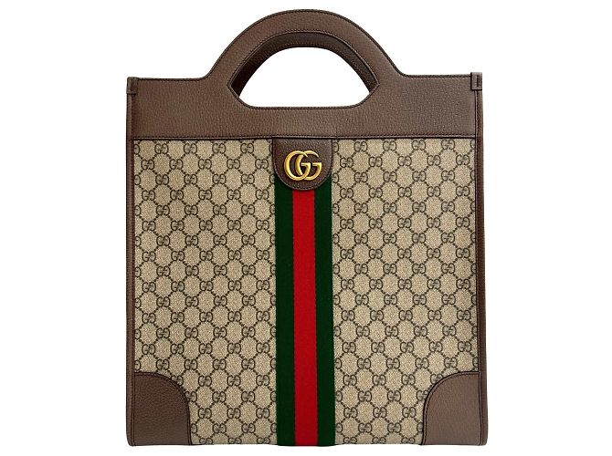 GUCCI Ophidia GG Supreme Sherry Line Lederhandtasche Braun Rot Grün
