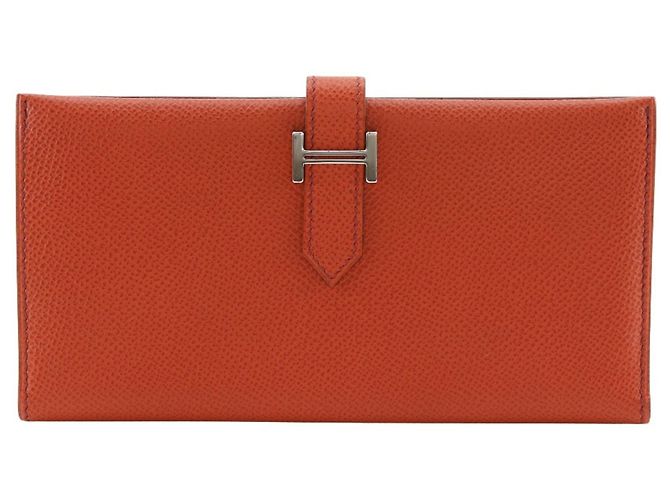 Hermès Bean Long Wallet in Orange Epsom Leather