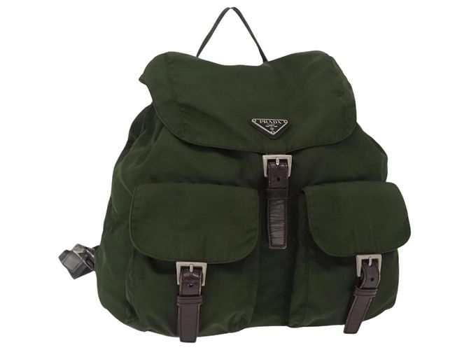 Prada Double Front Pocket Backpack Tessuto Medium Khaki
