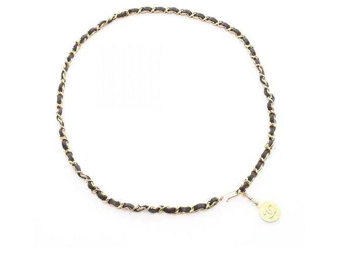 Timeless Cinturón de Cadena Coco Marca Chanel Negro Dorado