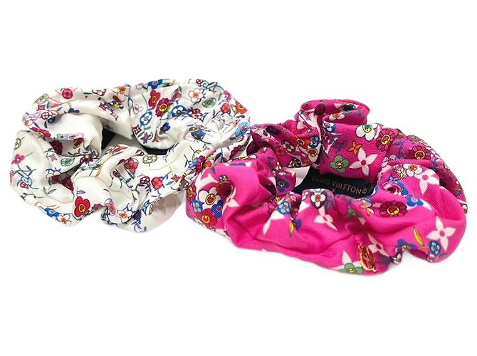 Set di Scrunchie in Seta Louis Vuitton Nero Bianco