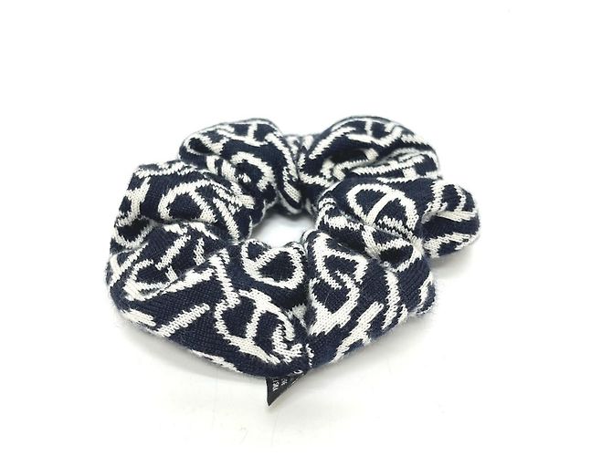 Hermès HERMES Claudia Chaine d'Ancre Cashmere Scrunchie Black White