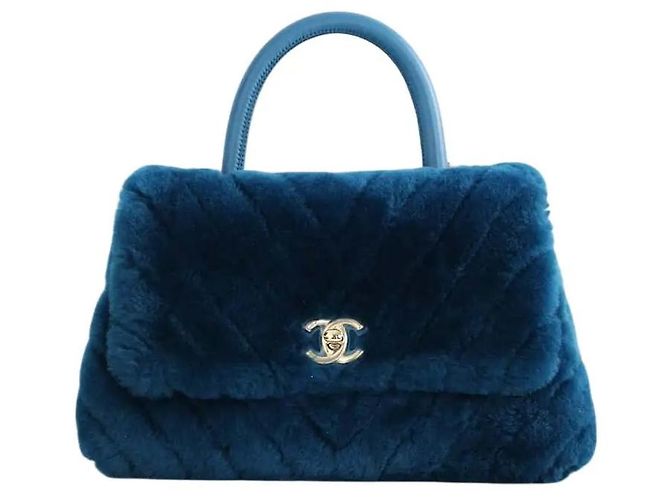 Chanel Borsa a Spalla Coco Handle in Pelle Blu