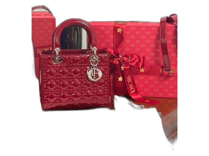 Christian Dior Lady Dior Medium aus Lack Rot