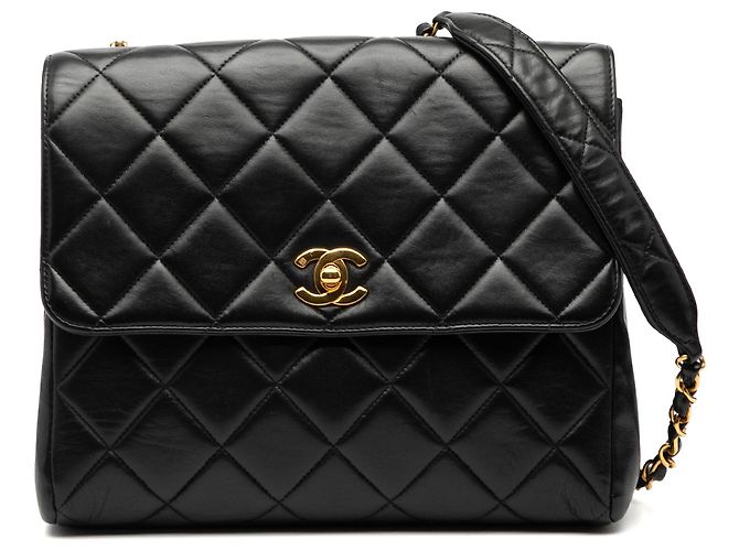 Chanel Black Small Square Quilted Lambskin Straight Single Flap