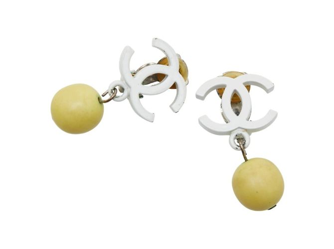 Pendientes Chanel Coco Mark Swing Blanco Amarillo
