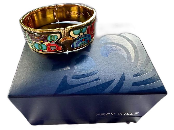 Pulseira larga de ouro com fecho Frey Wille - Design Hundertwasser Multicor